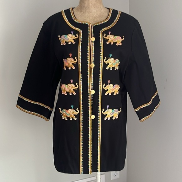 Bob Mackie Embroidered Elephant Jacket Coat Large - Picture 4 of 7